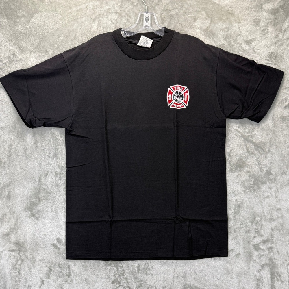 Vintage Oneita Firefighter T Shirt Mens Large Black Single Stitch Graphic Tee